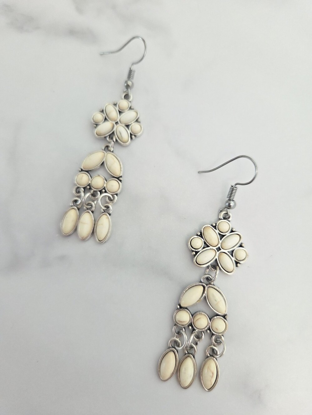 Paparazzi White Stone Chandelier Statement Earrings Silver Tone Boho - Picture 6 of 12